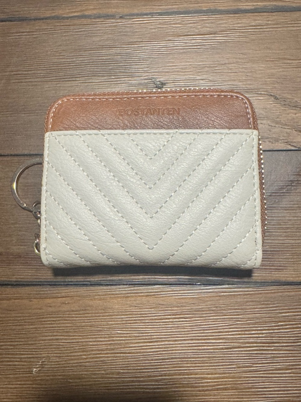 Bostanten Two-Tone Quilted Card Wallet in Cream and Brown